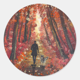 Handgefertigtes Kunstwerk - Orangenwald  Runder Aufkleber