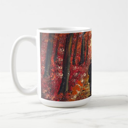 Handgefertigtes Kunstwerk - Oranger Wald Kaffeetasse (Links)