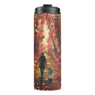 Handgefertigtes Kunstwerk - Oranger Wald Thermosbecher