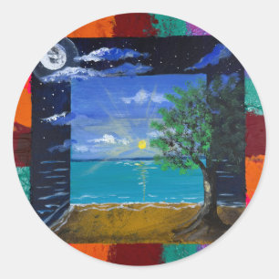 Handgefertigtes Kunstwerk - Tag und Nacht Runder Aufkleber