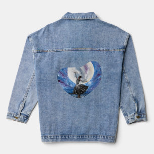 Handgefertigtes Kunstwerk - Tanz mit dem Mond Jeansjacke