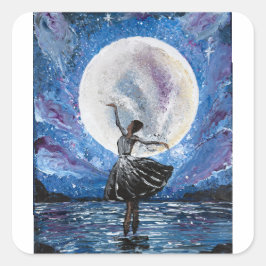 Handgefertigtes Kunstwerk - Tanz mit dem Mond  Quadratischer Aufkleber