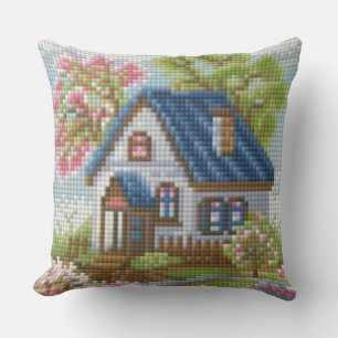 Handgefertigtes Mosaik-Wohnkunst-Kissen im Cottage Kissen