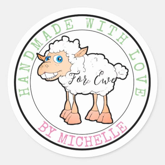 Handgegossen mit Liebe-Schafskleber Runder Aufkleber (Vorderseite)