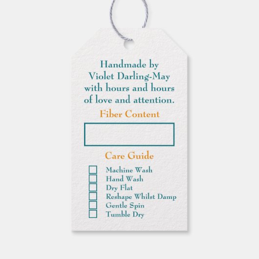 Handgegossen nur für Sie - weißes Gewirr Geschenkanhänger (Rückseite)