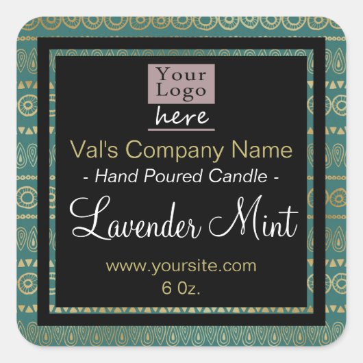 Handgegossene Kerze Elegantes Logo Quadratischer Aufkleber (Vorderseite)