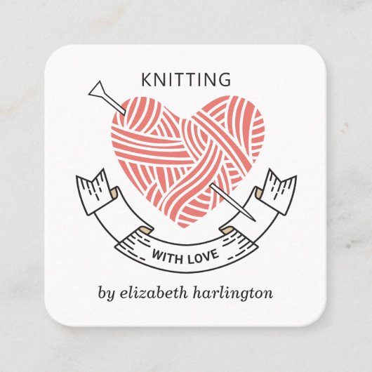 Handgeknetet. Knitter Quadratische Visitenkarte (Vorderseite)