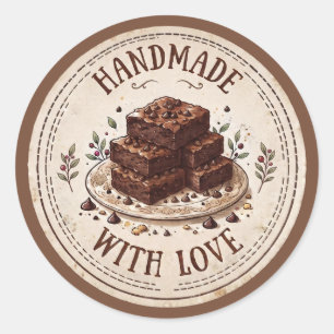 Handgemacht mit Liebe Schokoladen-Brownies Runder Aufkleber