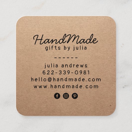 Handgemachte Handarbeit moderne braune Kraftpapier Telefonnummerkarte (Rückseite)