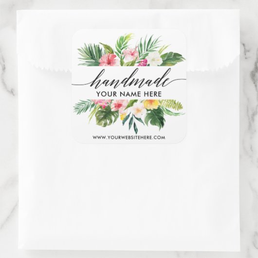Handgemachte Kalligrafie Tropenfloral Quadratischer Aufkleber (Tasche)