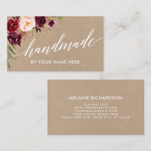 Handgemachte Kraftpapier mit Blumenart Visitenkarte (Vorne/Hinten)