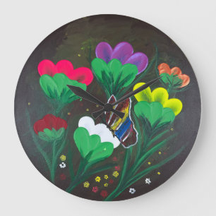 Handgemachte Kunst - Schmetterlingsblüte Große Wanduhr
