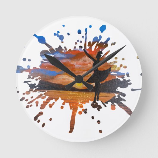 Handgemachte Kunst / Tanzen mit der Sonne Runde Wanduhr (Vorderseite)