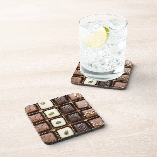 Handgemachte Luxusschokolade in einem Kasten Getränkeuntersetzer (Rechte Seite)