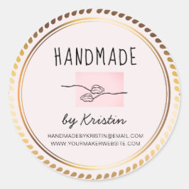 Handgemachte rustikale rosa goldene Rahmen Runder Aufkleber