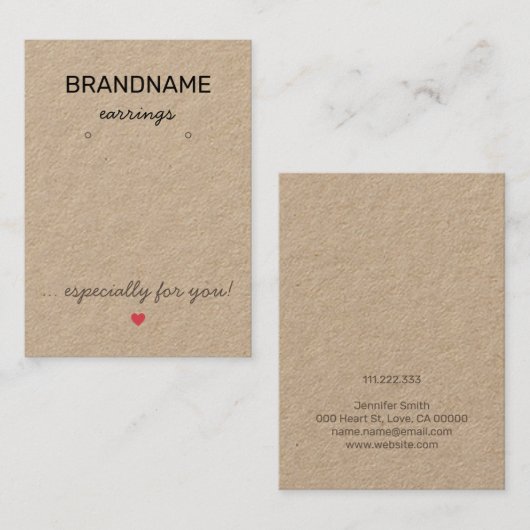 Handgemachte Schmuck Rustic Kraft Paper Earring Ho Visitenkarte (Vorne/Hinten)