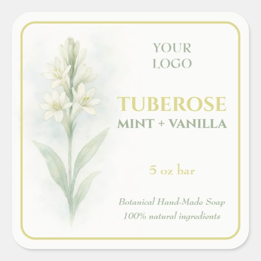 Handgemachte Seifenbeschriftung für Tuberose & Van Quadratischer Aufkleber (Vorderseite)