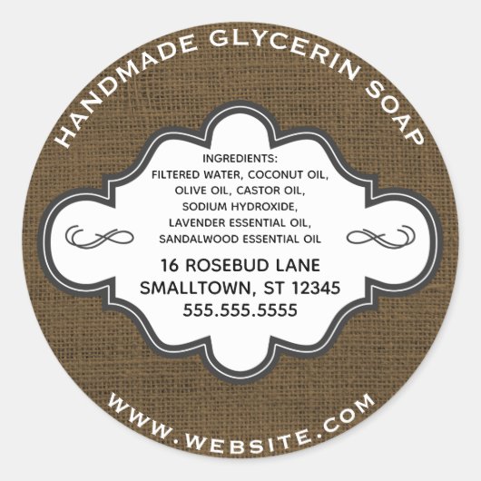 Handgemachte Seifenkennzeichnung Rustikale Landbed Runder Aufkleber (Vorderseite)