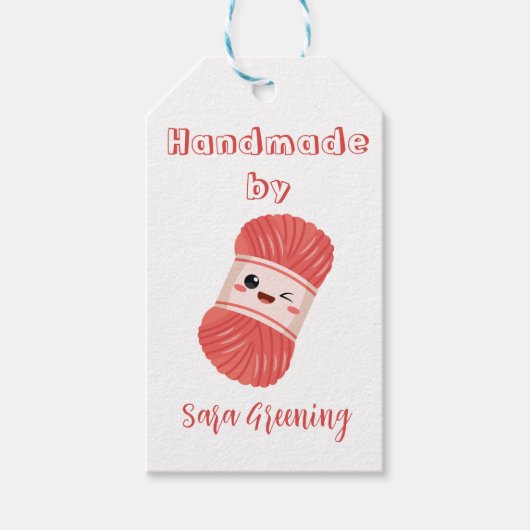 Handgemachte Strickmarke, Pflegeetikett, Made by m Geschenkanhänger (Vorderseite)