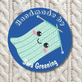 Handgemachte Strickmarke, Pflegeetikett, Made by m Runder Aufkleber