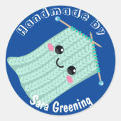 Handgemachte Strickmarke, Pflegeetikett, Made by m Runder Aufkleber (Vorderseite)