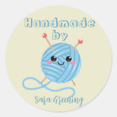 Handgemachte Strickmarke, Pflegeetikett, Made by m Runder Aufkleber (Vorderseite)