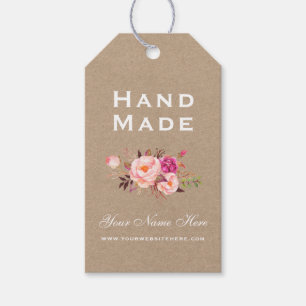 Handgemachte Wasserfarben Pink florale Kraft Tags Geschenkanhänger