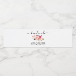 Handgemachte Watercolor Pink Floral Wraparound Lab Wasserflaschenetikett