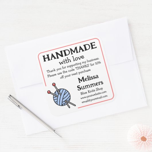 Handgemachter Knetschein Quadratischer Aufkleber (Umschlag)