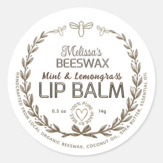 Handgemachtes Bienenwachs Lip Gloss Balm Wreath Be Runder Aufkleber (Vorderseite)