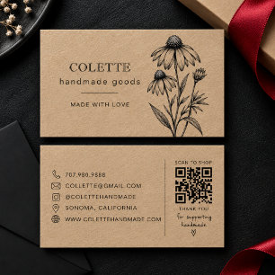 Handgemachtes Blumen-Logo Kraft Visitenkarte