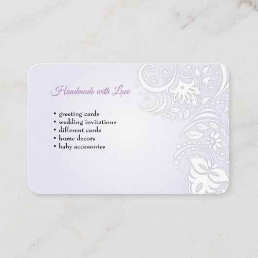 Handgemachtes Handwerk u. Grußkarten Visitenkarte (Rückseite)