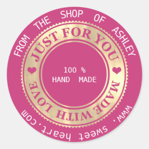 Handgemachtes Logo-Namen-Netz-Herz-Liebe-Rosa-Gold Runder Aufkleber