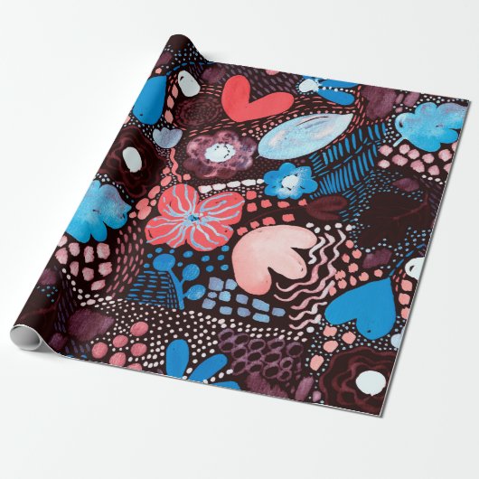 Handgemälde Abstrakte Wasserfarbenkizze Doodle Fl Geschenkpapier (Ungerollt)