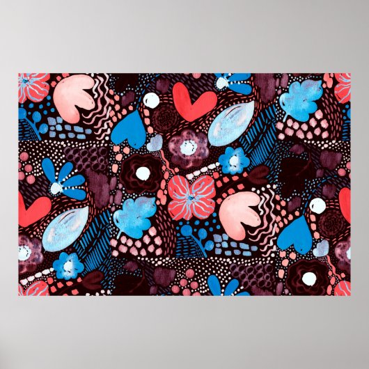 Handgemälde Abstrakte Wasserfarbenkizze Doodle Fl Poster (Vorne)