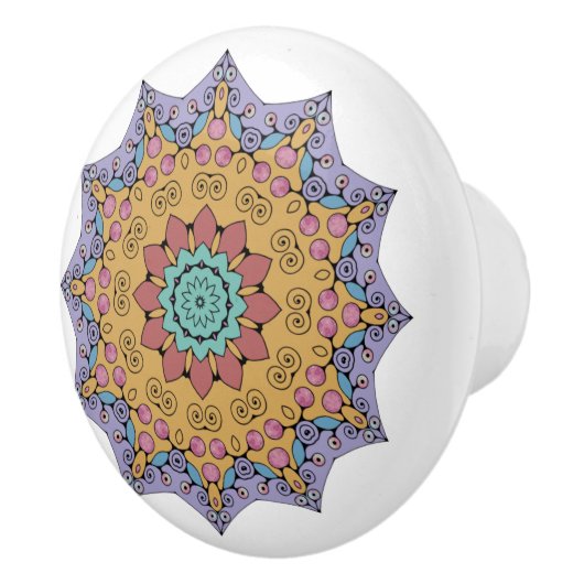 Handgemälde Mandala Uhr Gesicht 1 Keramikknauf (Rechts)