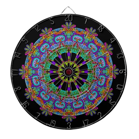 Handgemälde Mandala Uhr Gesicht 24 Dartscheibe (vorne)