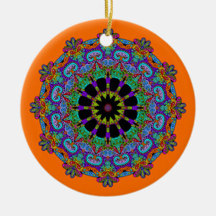 Handgemälde Mandala Uhr Gesicht 24 Keramik Ornament