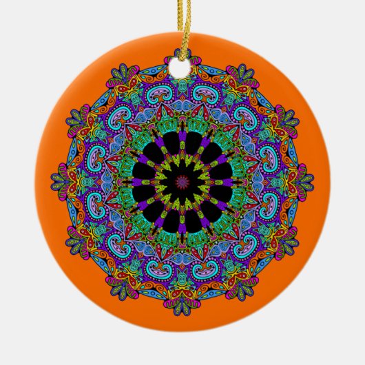 Handgemälde Mandala Uhr Gesicht 24 Keramik Ornament (Vorne)