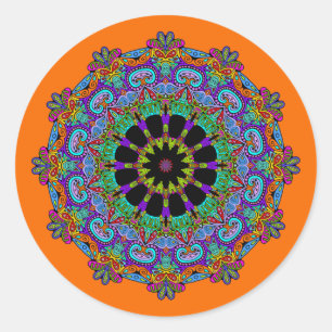 Handgemälde Mandala Uhr Gesicht 24 Runder Aufkleber