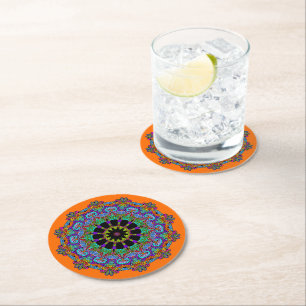 Handgemälde Mandala Uhr Gesicht 24 Runder Pappuntersetzer