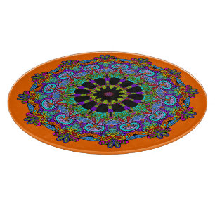 Handgemälde Mandala Uhr Gesicht 24 Schneidebrett