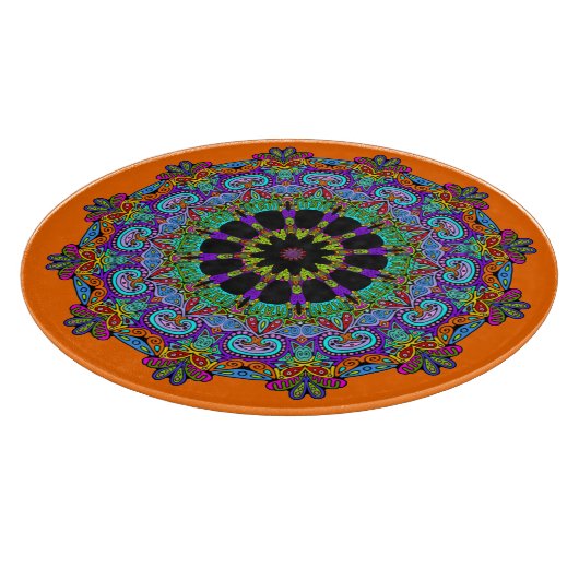 Handgemälde Mandala Uhr Gesicht 24 Schneidebrett (Ecke)