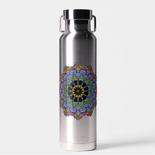 Handgemälde Mandala Uhr Gesicht 24 Trinkflasche (Vorne)