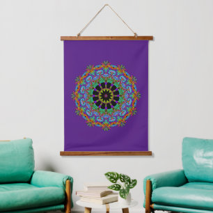 Handgemälde Mandala Uhr Gesicht 24 Wandteppich Mit Holzrahmen