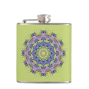 Handgemälde Mandala Uhr Gesicht 2 Flachmann