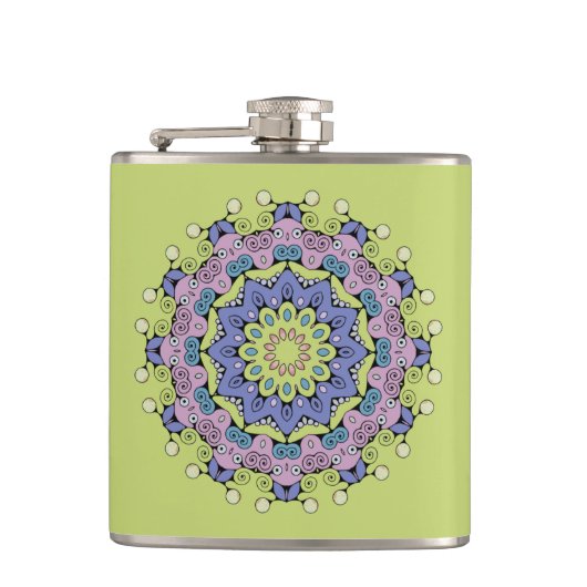 Handgemälde Mandala Uhr Gesicht 2 Flachmann (Vorderseite)