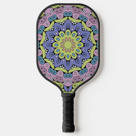 Handgemälde Mandala Uhr Gesicht 2 Pickleball Schläger (Vorderseite)