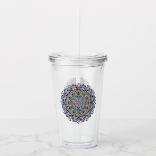 Handgemälde Mandala Uhr Gesicht 3 Acryltrinkbecher (Vorderseite)