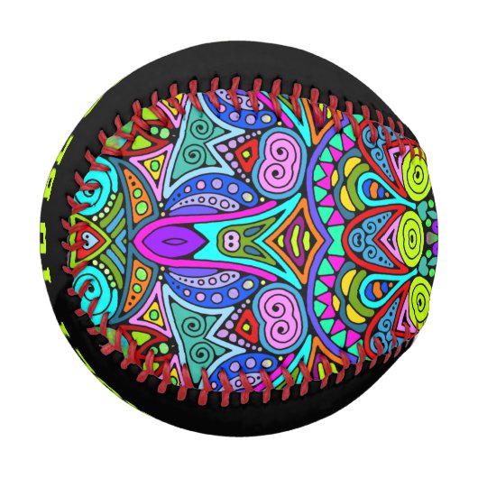 Handgemälde Mandala Uhrengesicht 4 Baseball (Vorderseite Links)